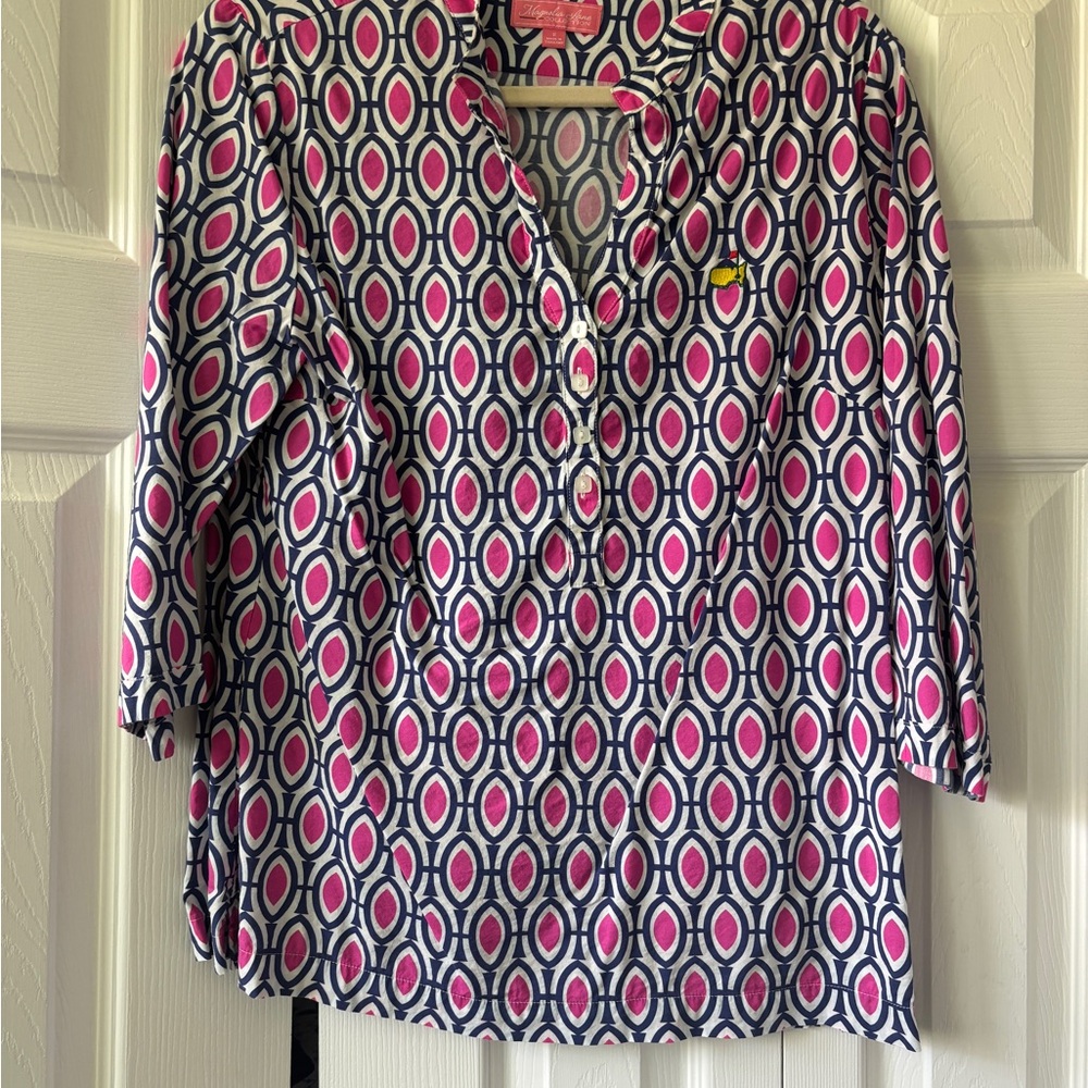 Masters Magnolia lane Pink and Blue Patterned Blouse